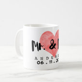 Stamped Heart Mr & Mrs Wedding Date Koffiemok (Voorkant links)