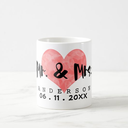 Stamped Heart Mr & Mrs Wedding Date Koffiemok (Center)