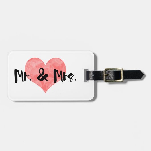 Stamped Heart Rustic Mr. & Mrs. Bagagelabel (Voorkant horizontaal)
