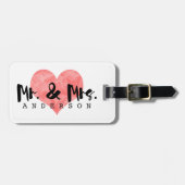 Stamped Heart Rustic Mr & Mrs Monogram Bagagelabel (Voorkant horizontaal)