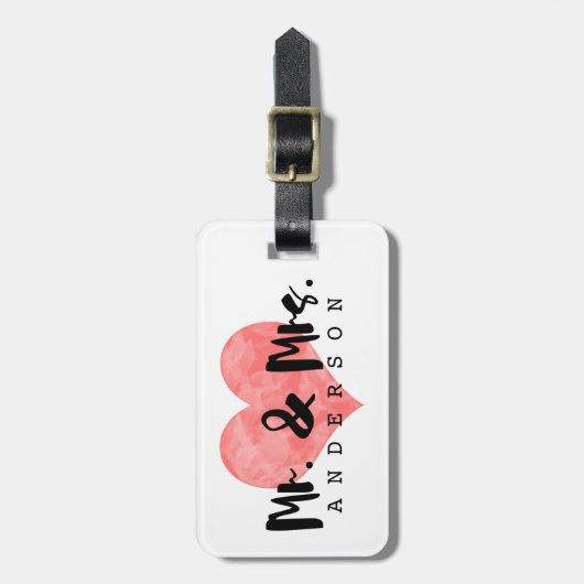 Stamped Heart Rustic Mr & Mrs Monogram Bagagelabel (Voorkant verticaal)