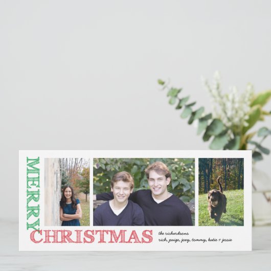 Stamped Merry Kerstmis Feestdagenkaart (Staand voorkant)