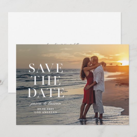 Stamped Serif Wording Save The Date (Voorkant / Achterkant)