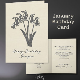 Stamped Snow Drop Januari Geboorte Bloem Linnen Kaart