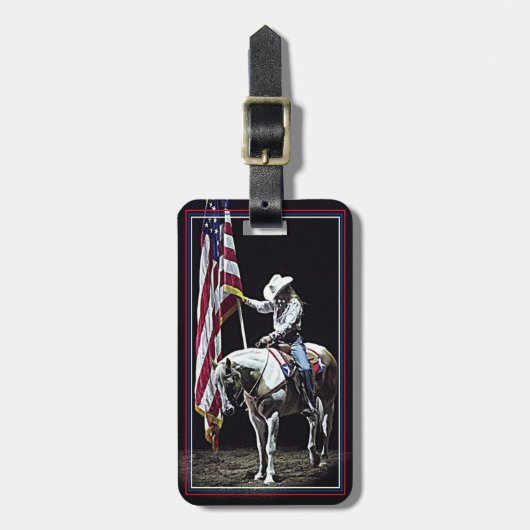 Stampede gebeden (rode, witte & blauwe rand) bagagelabel (Voorkant verticaal)