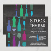 Stampen van de Bar Chalk Navy Bottles Party Invita Kaart (Voorkant / Achterkant)