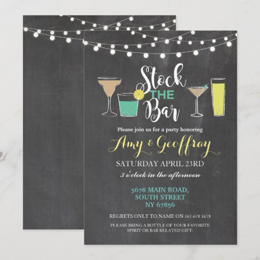 Stampen van de Bar Chalk Party Couple's Shower Kaart (Voorkant / Achterkant)