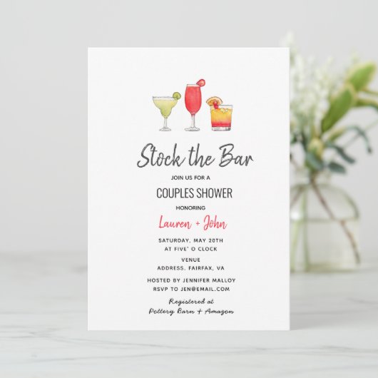 Stampen van de bar-cocktail-paren doucheuitnodigin aankondiging (Staand voorkant)