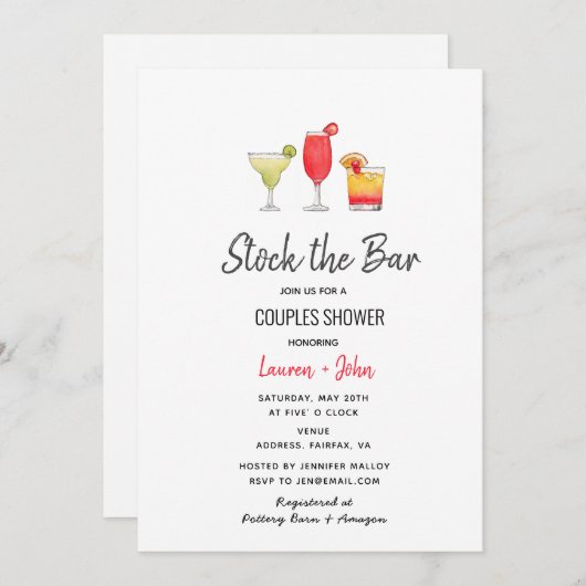 Stampen van de bar-cocktail-paren doucheuitnodigin aankondiging (Voorkant / Achterkant)
