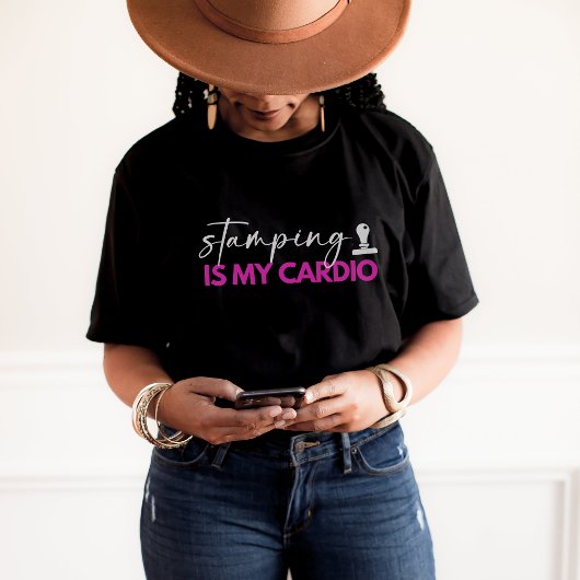 Stamping is mijn Cardio Pink Funny Notional Black  T-shirt