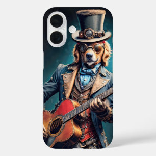 Stamppunk Goudkleurige retriever hond die gitaar s iPhone 16 Hoesje