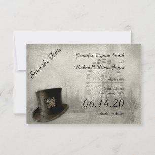 Stampunk Carnival Top Hat Wedding Save the Date