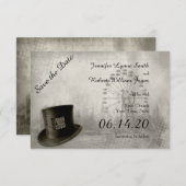 Stampunk Carnival Top Hat Wedding Save the Date (Voorkant / Achterkant)