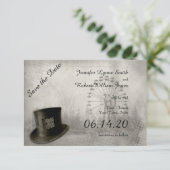Stampunk Carnival Top Hat Wedding Save the Date (Staand voorkant)