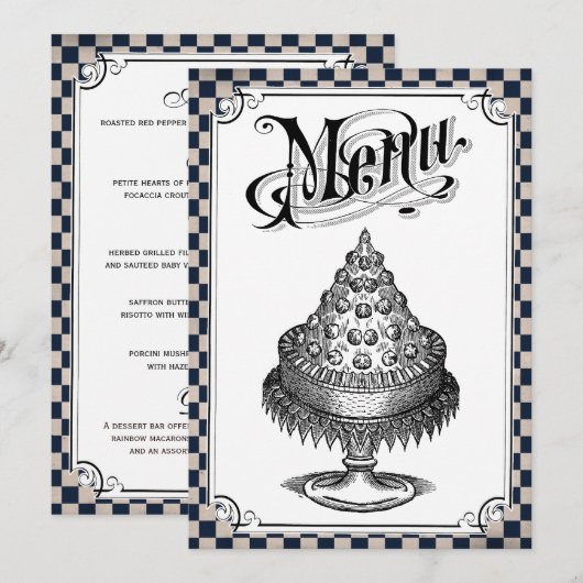 Stampunk Checkerboard Wedding Menu-kaarten Menu (Voorkant / Achterkant)