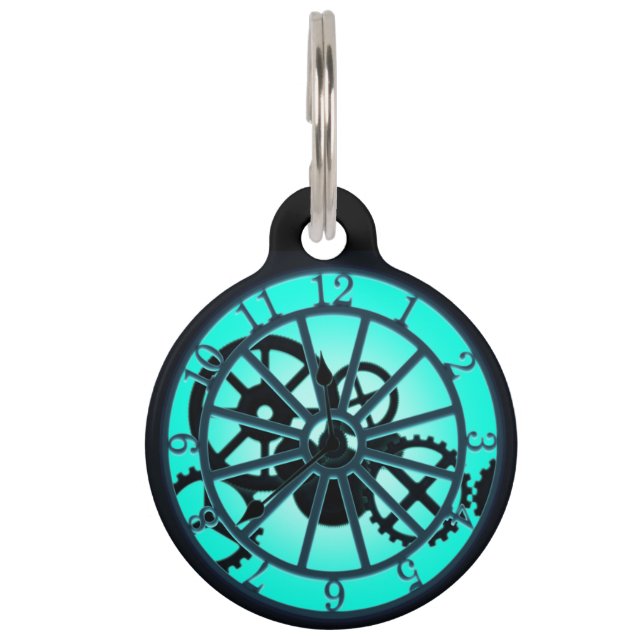 Stampunk Gothic Ironwork Clock Visible Gears Huisdierpenning (Voorkant)
