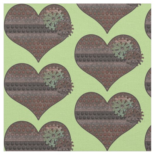 Stampunk Hearts & Gear Fabric Stof (Close Up)