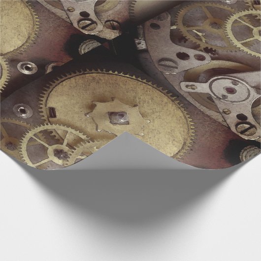 Stampunk - industrieel klokhuis - wrap / kraftpapi cadeaupapier (Hoek)