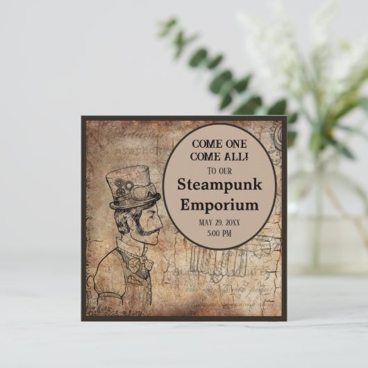 Stampunk Inventor Top Hat Personalized Event Kaart (Staand voorkant)