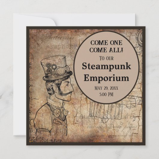 Stampunk Inventor Top Hat Personalized Event Kaart (Voorkant)