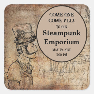Stampunk Inventor Top Hat Personalized Event Vierkante Sticker