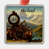 Stampunk Time Machine in Swiss Alps Personalized Metalen Ornament (Voorkant)