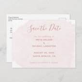 Stamroze Waterverf-spiegel, datum opslaan Aankondigingskaart (Voorkant / Achterkant)