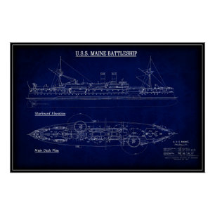 Stamslagschip USS MAINE Blueprint 1894 Perfect Poster