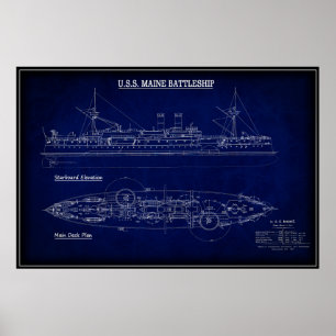 Stamslagschip USS MAINE Blueprint 1894 Poster
