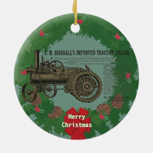 Stamtractiemotor 1889 Birdsall's stoommotor Keramisch Ornament (Achterkant)