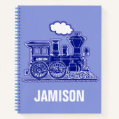 Stamtrein grafisch in blauw met aangepaste naam notitieboek (Voorkant)