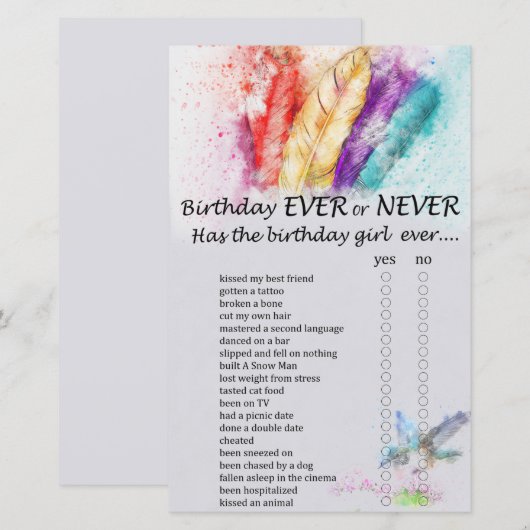 Stamvereer verjaardag ooit of nooit spel (Voorkant / Achterkant)