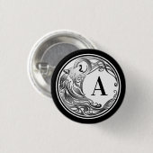 Stamwolf - gearceerd monogram ronde button 3,2 cm (Voorkant /achterkant)