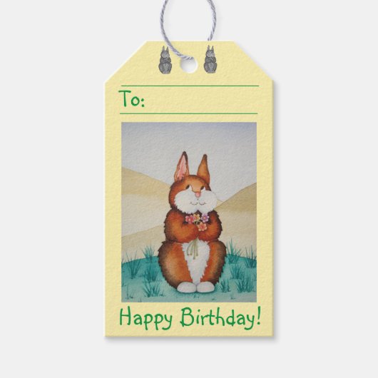 Stand alone afbeelding van schattig bruin konijntj cadeaulabel (Voorkant)