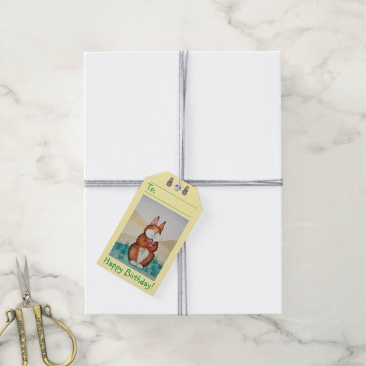 Stand alone afbeelding van schattig bruin konijntj cadeaulabel (Met Touw)