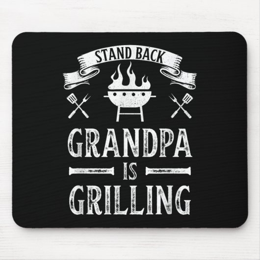 Stand back opa is grillen BBQ barbecue vader Muismat (Voorkant)