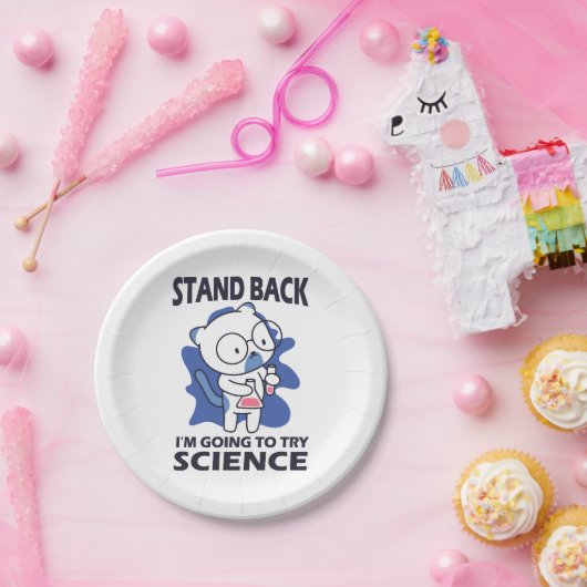 Stand Back - Schattige kattenwetenschapper experim Papieren Bordje (Feest)
