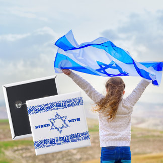 Stand met Israel Star of David Flag Vierkante Button 5,1 Cm