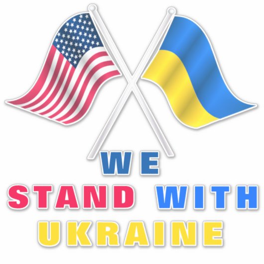 Stand met Oekraïense Sticker VS en Oekraïense vlag (Voorkant)