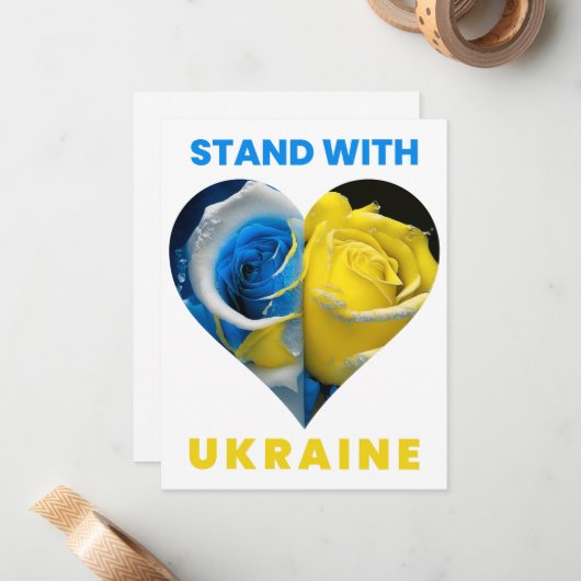 Stand met Oekraïne, Oekraïense Hart Vlag, Oekraïen Notitiekaartje (Voorkant / Achterkant in situ)
