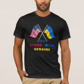 Stand Met Oekraïne T-Shirt USA en Oekraïne Vlaggen (Voorkant)