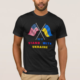 Stand Met Oekraïne T-Shirt USA en Oekraïne Vlaggen