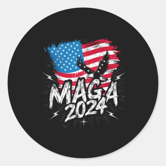 Stand met Trump Maga 2024 Patriotic Flag T-shirt Ronde Sticker (Voorkant)