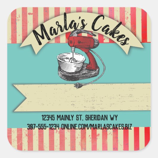  stand mixer bakkerij gebak chef cake artiest vierkante sticker (Voorkant)
