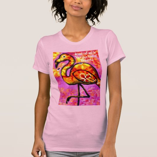Stand Tall Flamingo Whimsical Pink Sinaasappel T-shirt (Voorkant)