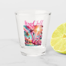 Stand Tall Tropical Pink Flamingo's Palmbomen Zon Shot Glas