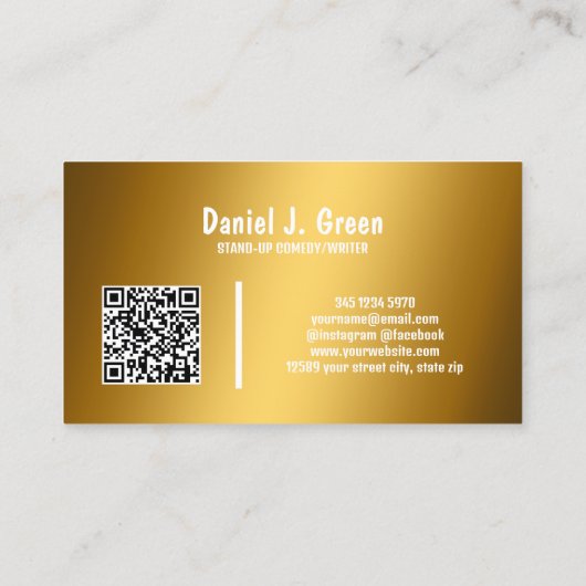 Stand Up Comedian QR Golden Visitekaartje (Achterkant)