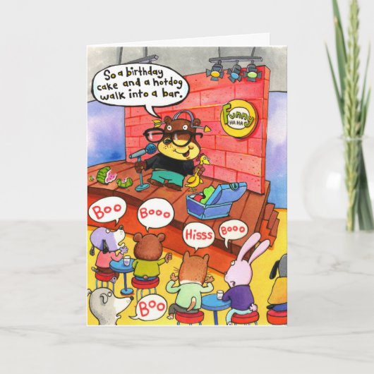 Stand-up comedy doen. Crowd boe. Kaart (Voorkant)