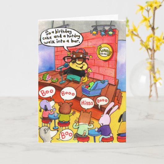 Stand-up comedy doen. Crowd boe. Kaart (Gele Bloem)