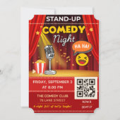 Stand-Up Comedy Night Ticket | QR Code Invite Kaart (Voorkant)